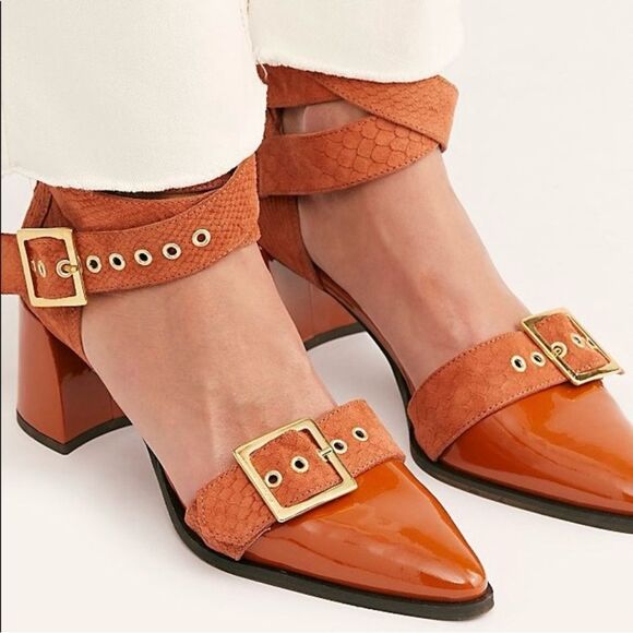 Free People Shoes - Free People Heel Top Down  Russet Brown Patent leather block heel Pointed Toe